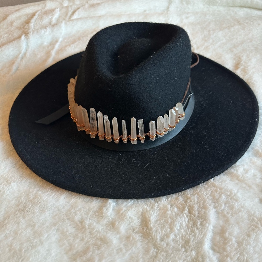 Beautiful black hat with crystal crown